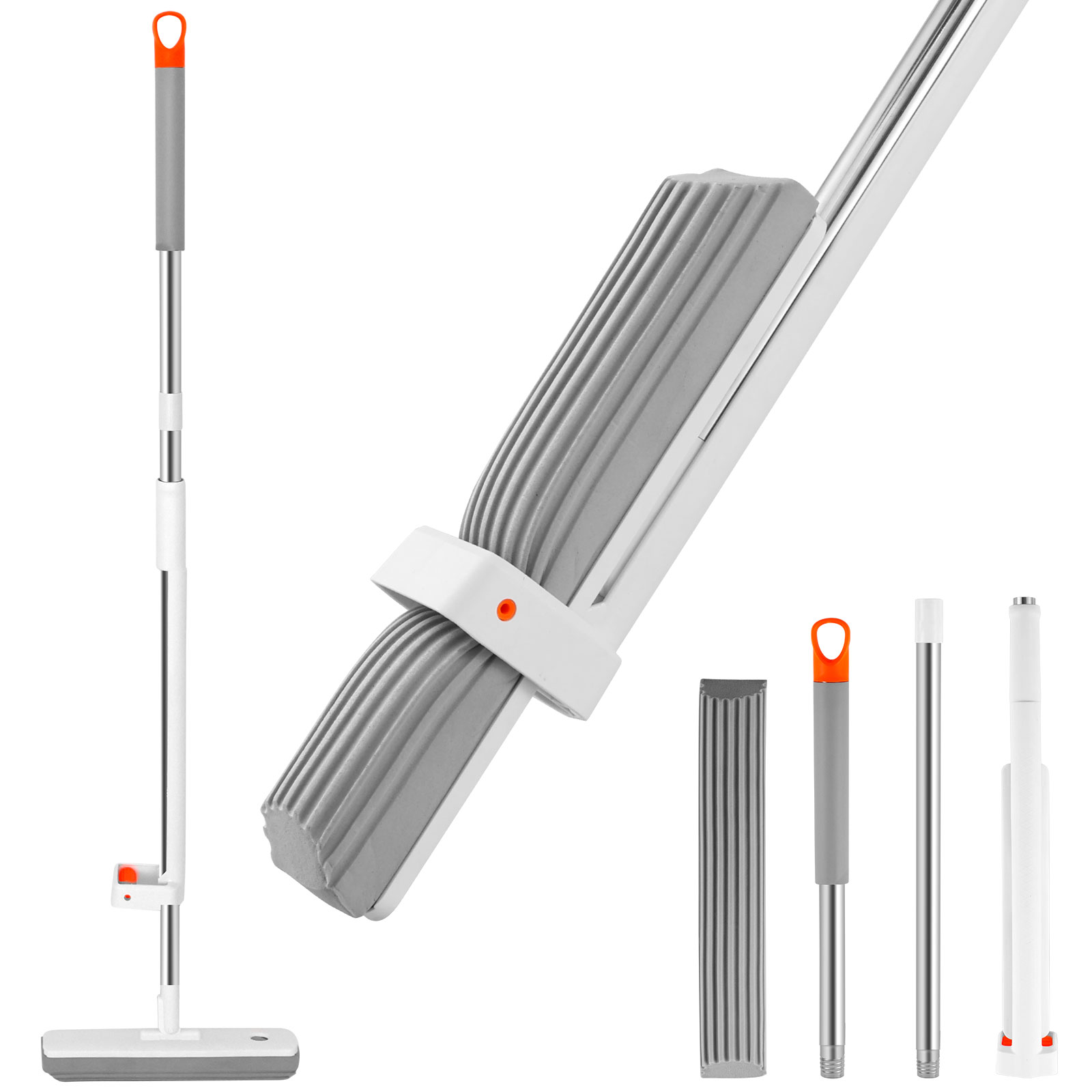 Knijpmop Zelflozende sponsmop met 2 stuks sponskop Handvrije magische zelfreinigende platte mop Huishoudelijke vloerreinigingsgereedschap: Default Title