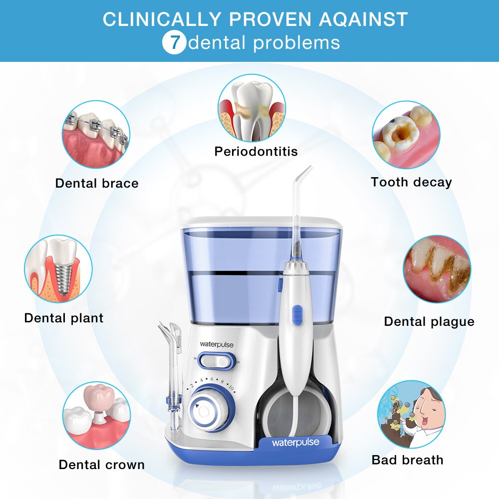 Waterpulse V300 Electric Oral Irrigator For Teeth Clean Dental Water Flosser 800ml Tank Oral Hygiene Cleaning 5 Jets Set