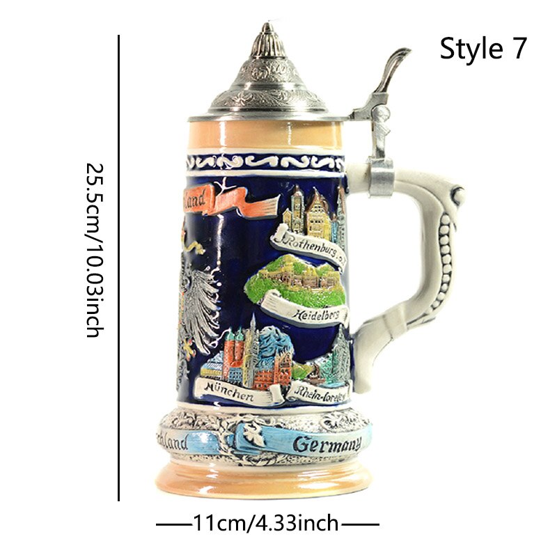 German Beer Stein Mug Large Capacity Retro Ceramic Beer Mugs Handmade Cup Germany Tankard Glass Mug 600ml Best Fathers Mens: 7