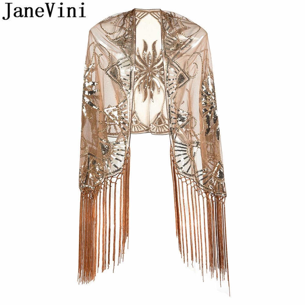 Janevini bling sølv paljetter brudesjal wraps kapper perler gull bolero paljett estola dusk skuldertrekk for kvinner aftenkjole