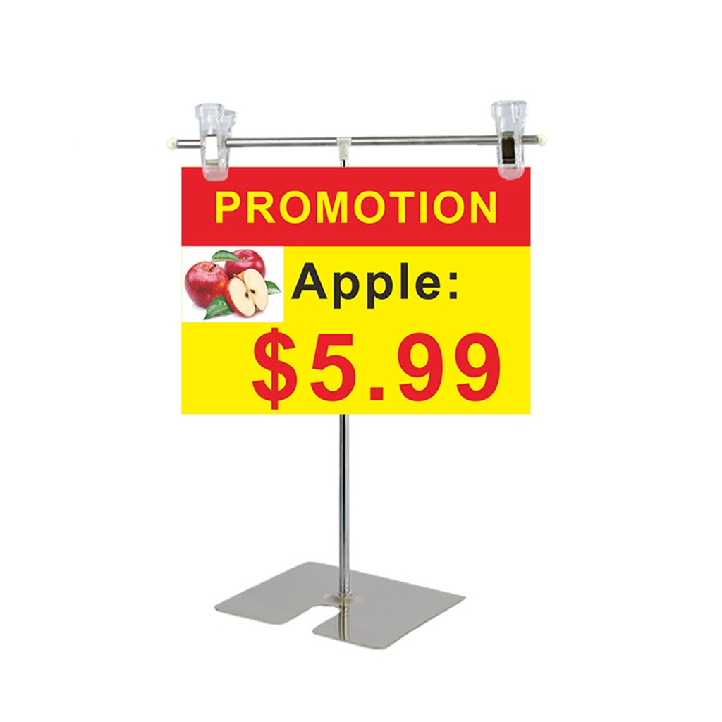 Adjustable Stainless Steel Poster Stand Mall Display Banner Stand Holder With Clip Desktop Stretchable Isolation Cloth Bracket