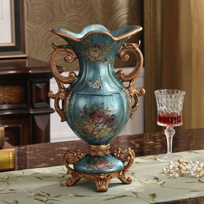 Luxury European Resin Vase Stereoscopic Dried Fowers Arrangement Wobble Plate Living Room Entrance Ornaments Home Decorations: K