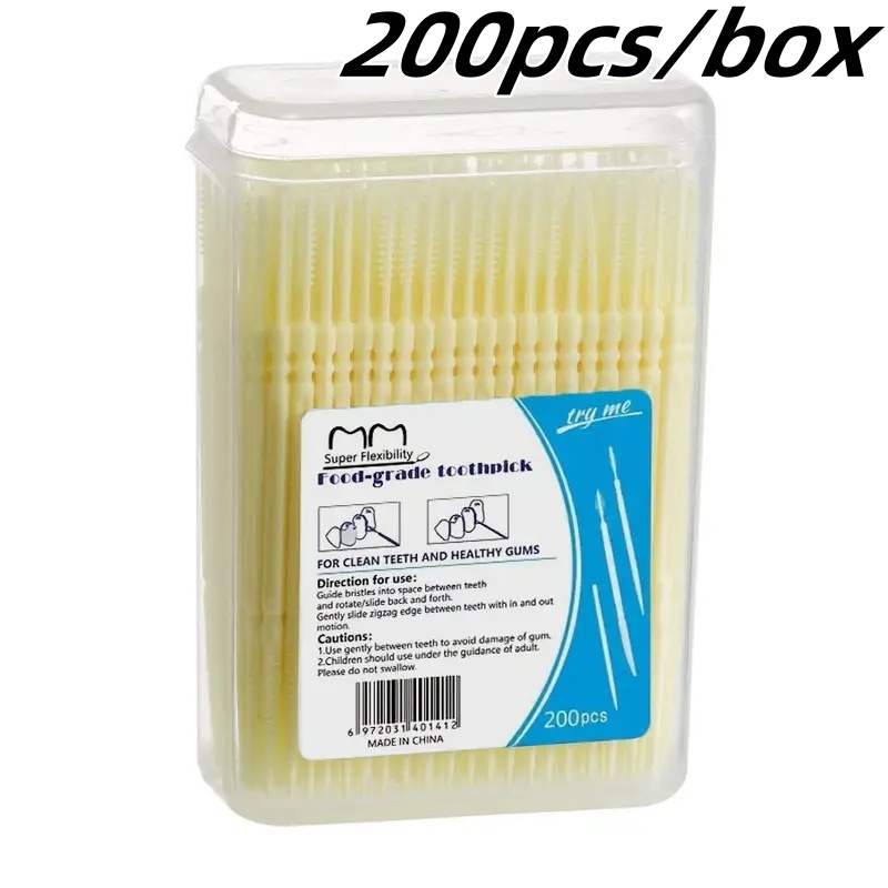 200 stks/doos Tandenstoker Borstel Plastic Wegwerp Rager Dubbele Hoofd Tandzijde Stok voor Huishoudelijke Mondreiniging Gereedschap: YELLOW