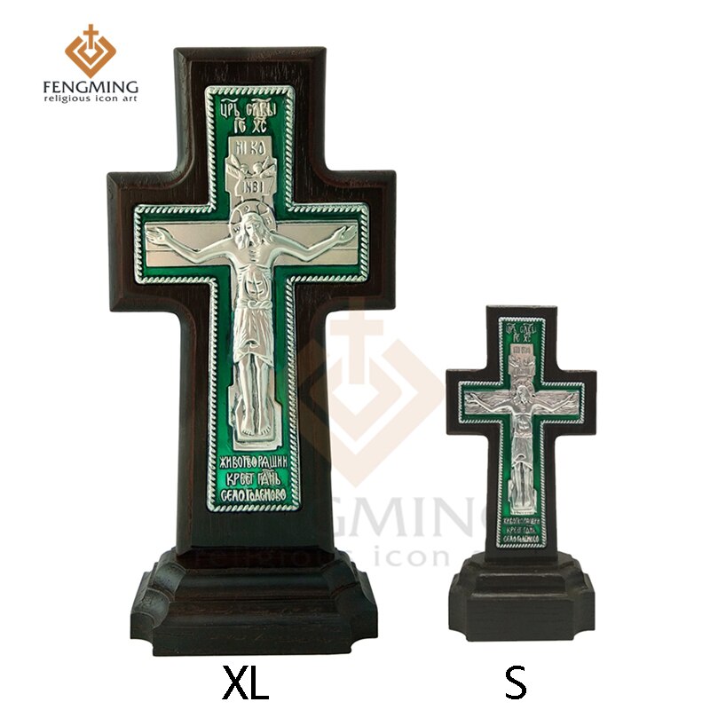 Ortodokse kryds eg træ kristen metal krucifiks på bordet religiøse ikon dåb