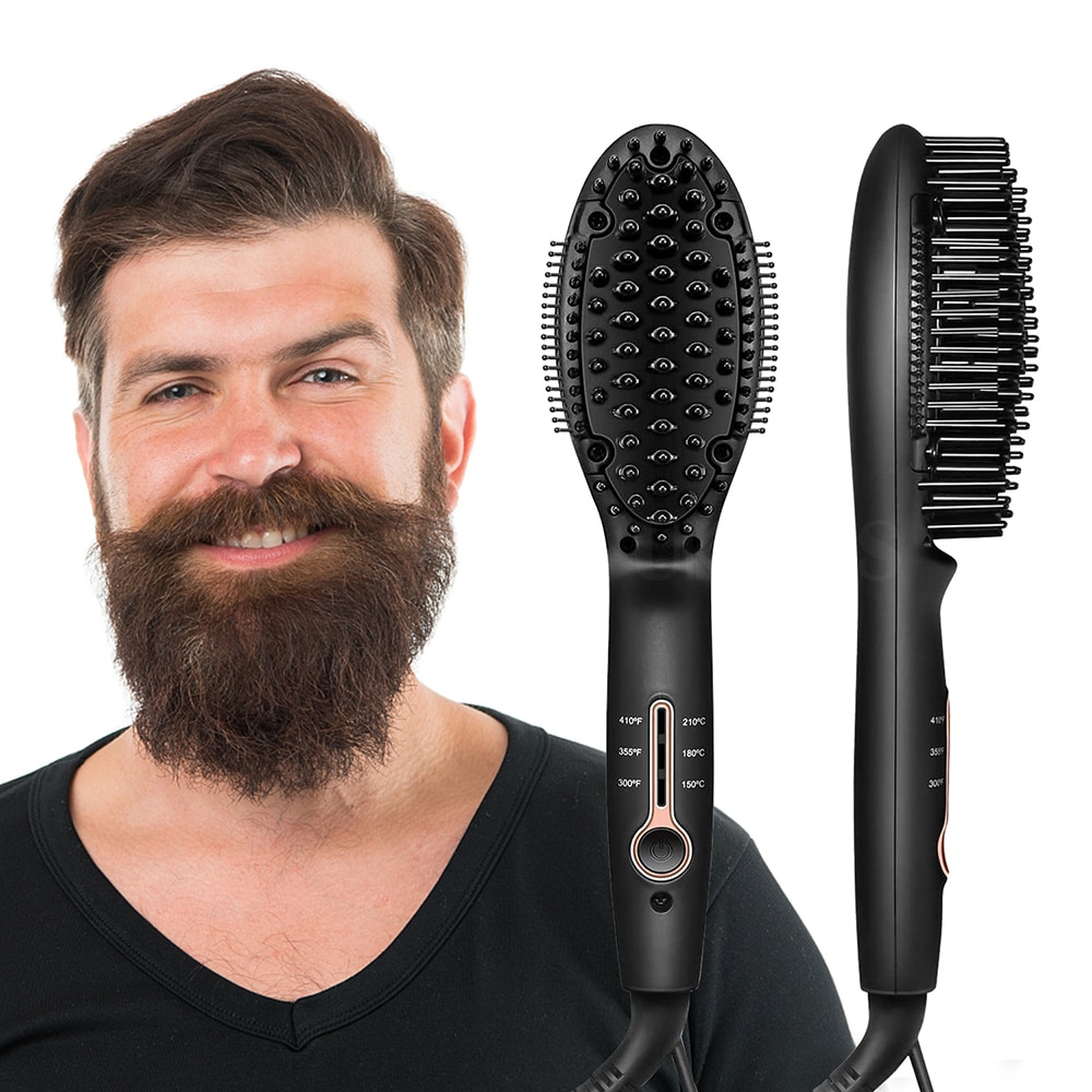 Escova alisadora elétrica alisadora de barba, chapinha de cerâmica, alisador de cabelo, escova alisadora de ferro, pente alisador de barba para homens