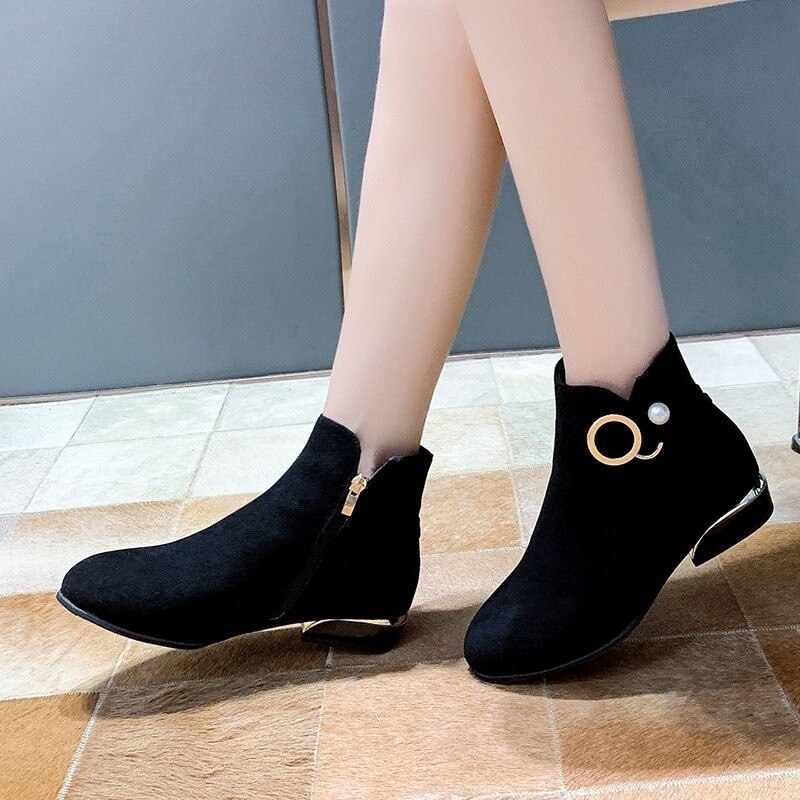 Feestelijke dikke blokhak schoenen met rits enkellaarsjes dames winter student casual grote maat enkellaarsjes kort pluche