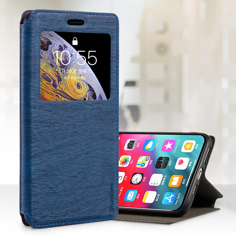 Per Xiaomi Poco M3 custodia per Xiaomi Poco M3 visualizza finestra Cover magnete invisibile e Slot per schede e supporto: Blue