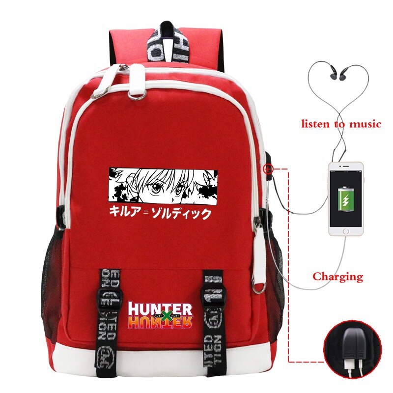 Hunter X Hunter School Bags Japan Anime BackpackS Boys Girls USB Charging Travel Large Laptop College Students Schoolbag Bagpack: 802-RD-hunter5-h56