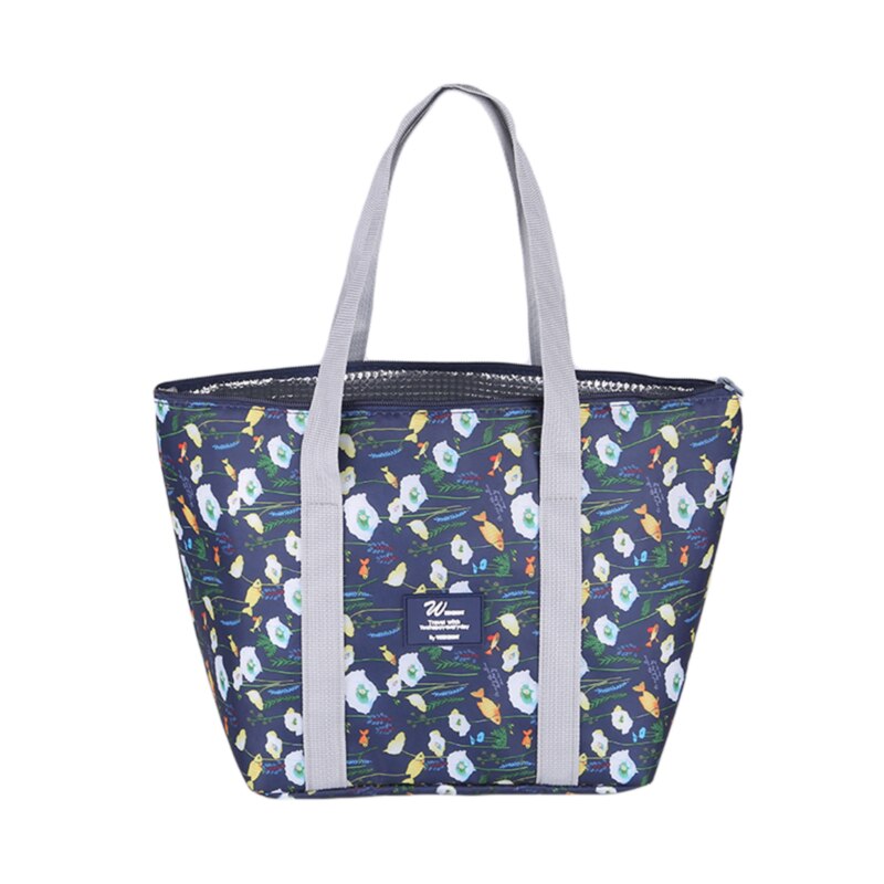 Print Lunch Tas Vrouwen Draagbare Koeler Tassen Hand Waterdichte Picknick Reizen Ontbijt Eten Box Pack Kids: Dark Blue