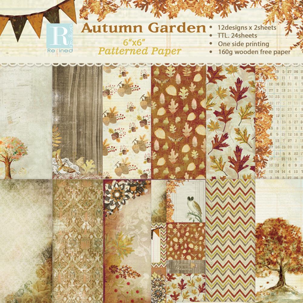 24pcs Herfst Tuin Scrapbooking Pads Papier Origami Art Achtergrond Papier Card Making DIY Plakboek Craft