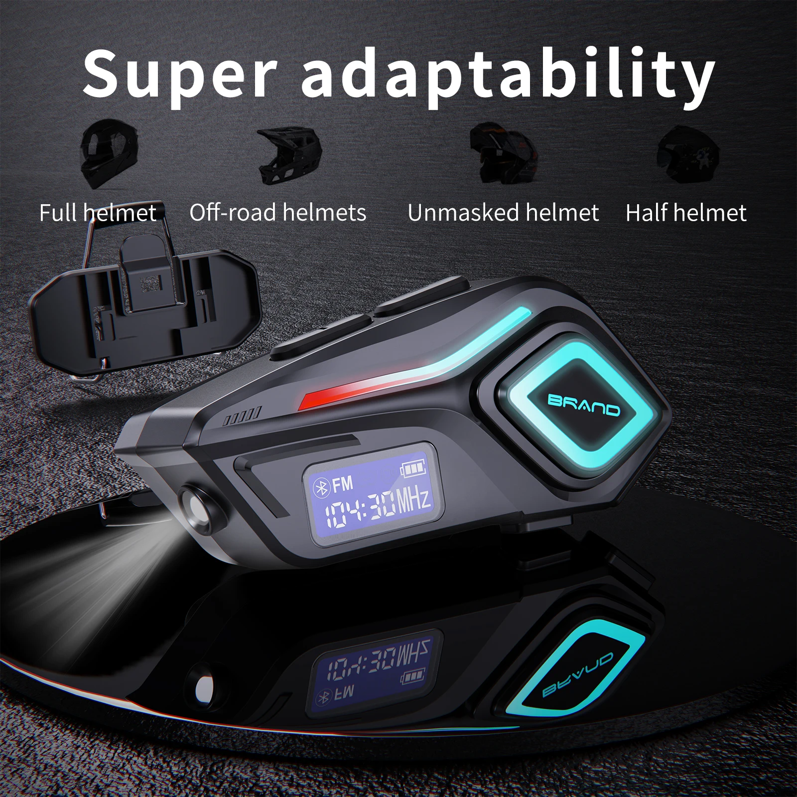 Bluetooth 5.4 casque de moto casque mains libres appel téléphone sans fil FM Radio étanche avec lampe de poche stéréo écouteur
