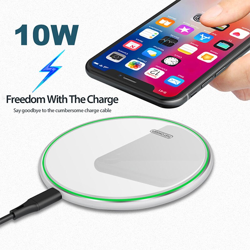 Cargador inalámbrico de 10W para teléfono móvil, almohadilla de inducción de aleación estándar Qi de para iPhone 11 Pro Max Samsung