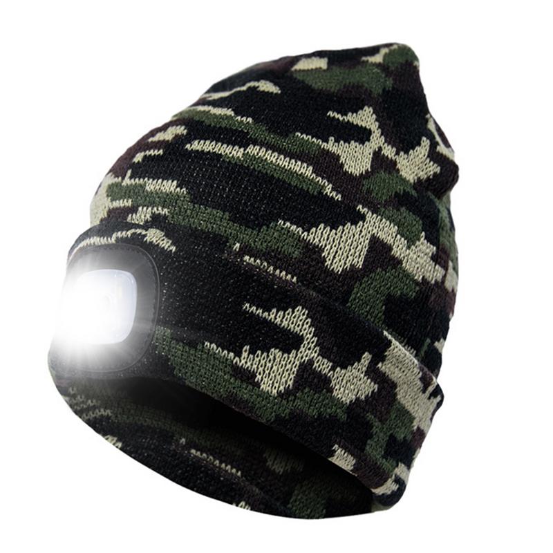 Unisex beanie led tændt kasket udendørs fiskeri løb strikket beanie hat led flash camping klatring cap vinter varm strikket hat: Militærgrøn