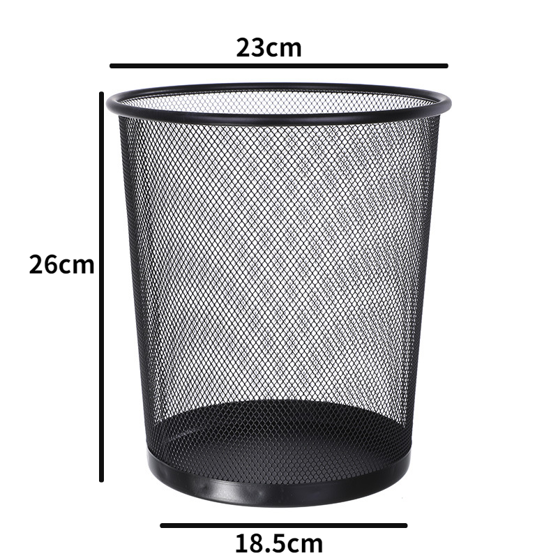Metal Mesh Round Trash Can Without Lid Office Rubbish Paper Basket Organizer Kitchen Bedroom Simple Waste Bins Cleaning Tools: Black-Small