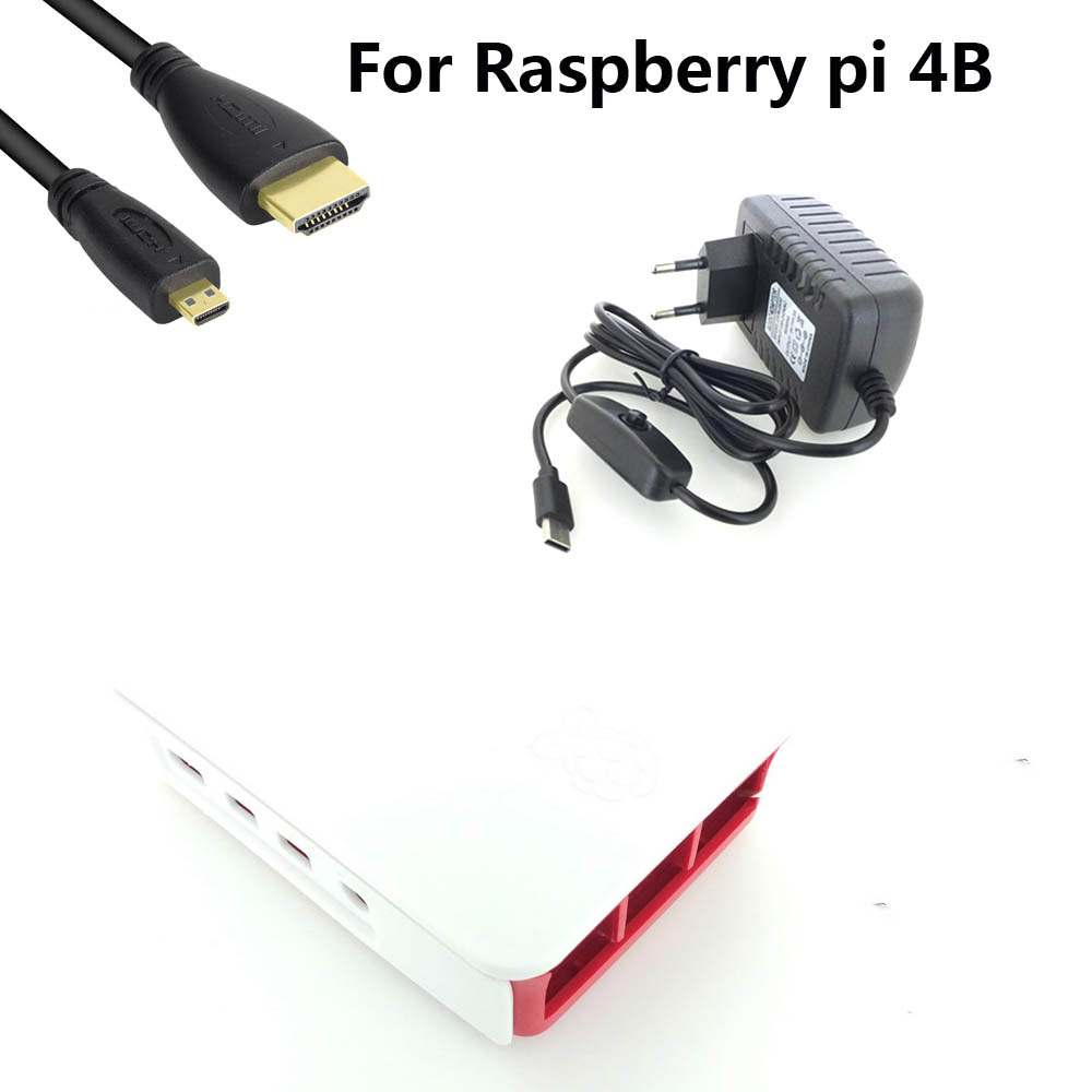 Raspberry Pi 4 Model B Starter Kit Power Supply + Official case + Micro: Bunle 4