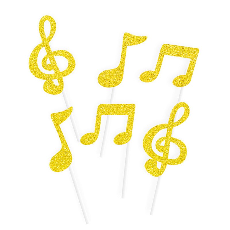 6pcs/set Black Gold Music Notes Cake Topper Cartoon Theme Music Party Kids Birthday Party Cupcake Topper Decorations