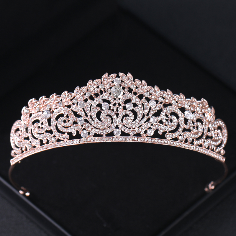 Roségouden Kristal Bruids Tiara 'S En Kronen Voor Vrouwen Bruid Strass Prom Diadeem Hoofdband Bruids Bruiloft Haaraccessoires Kroon