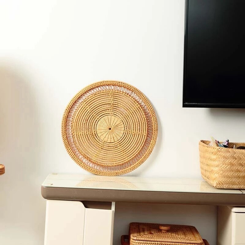 Home Woven Wall Basket Natural Boho Home Decor Decorative Rattan Decor Woven Wall Decor Woven Wall Hanging