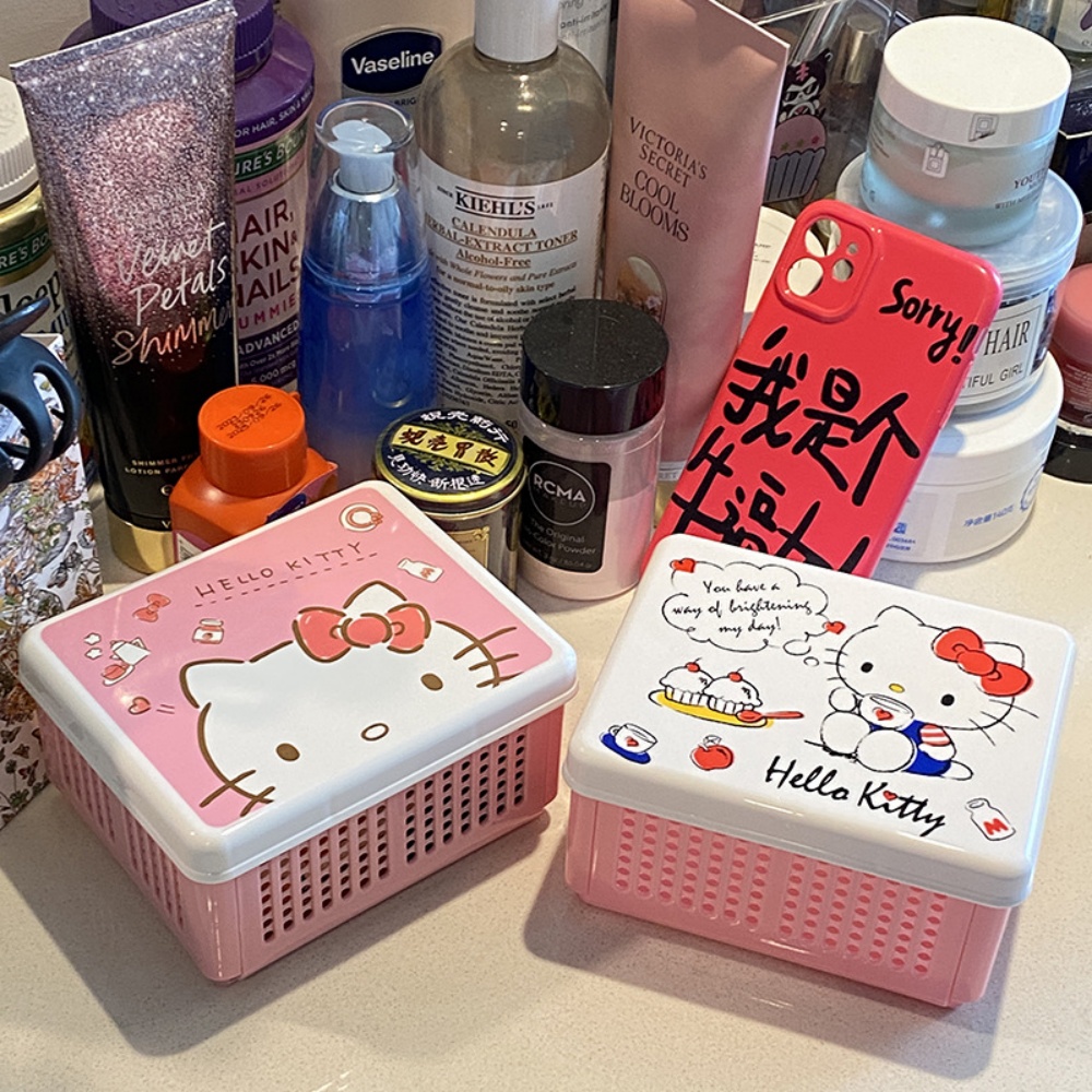 Sanrio Hello Kitty faltbare Aufbewahrungsbox Kawaii Mehrzweck-Desktop-Organizer Kosmetik Toilettenartikel Schreibtisch Schmuck Organizer