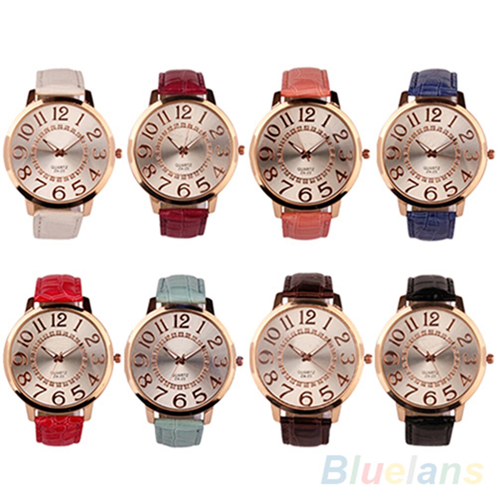 7 farver mænd kvinder store arabiske tal rhinestone indlagt kunstlæder rundt kvarts analogt armbåndsur ægte ingen vandtæt ！！