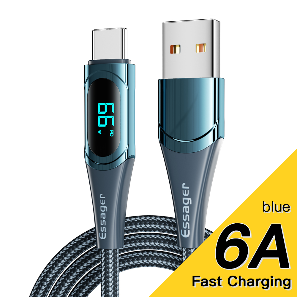 Essager 100W Usb C Naar Usb Type C Kabel Pd Quick Charge 4.0 6A Type-C Kabel Voor xiaomi Mi11 Poco X3 Huawei Samsung Macbook Ipad: 6A Blue / 2m