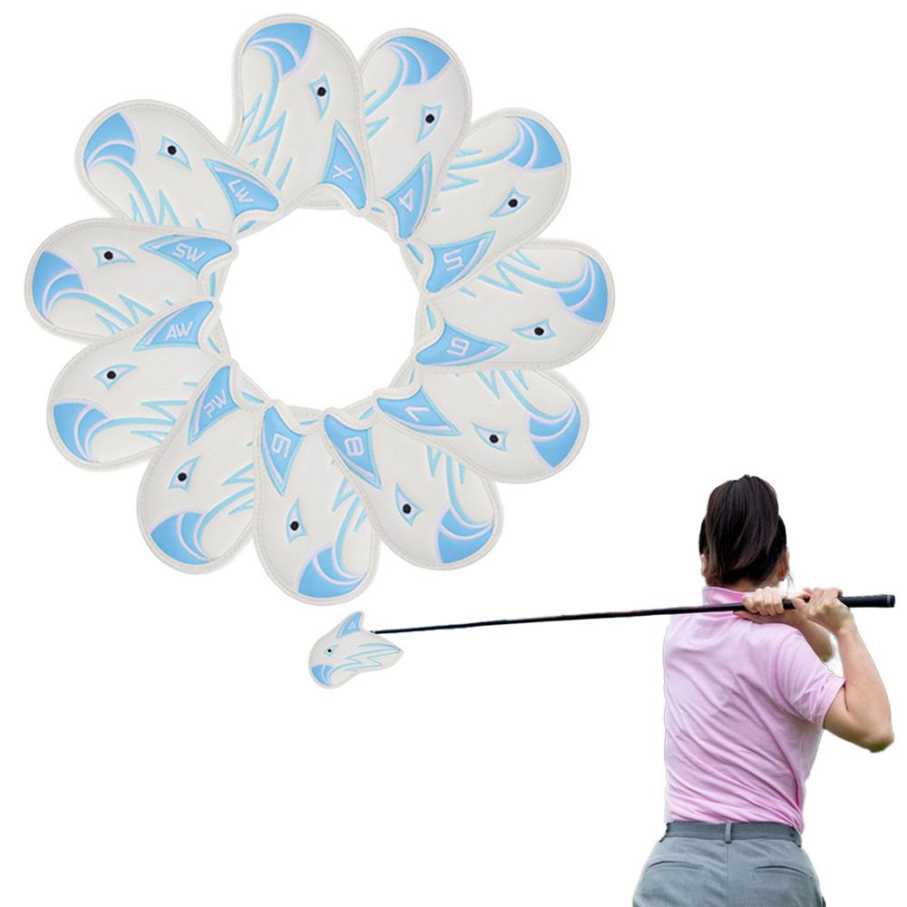 Eisen abdeckungen für Golfschläger Golf hybrid Kopf bedeckung 11 stücke Schutzschläger abdeckungen wasserdichte Golfschutz-Kopf bedeckung mit Nummer: Blau