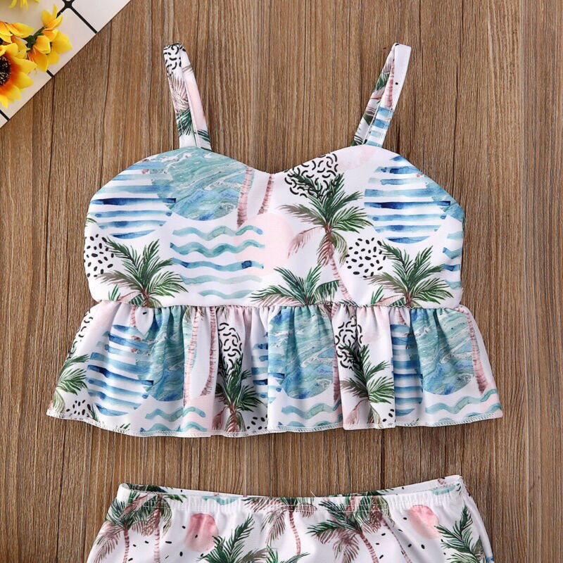 Søde baby børn piger bikini sæt badedragt blomstret ærmeløs beklædningsgenstand shorts sløjfe badetøj ferie strandtøj 2 stk outfits