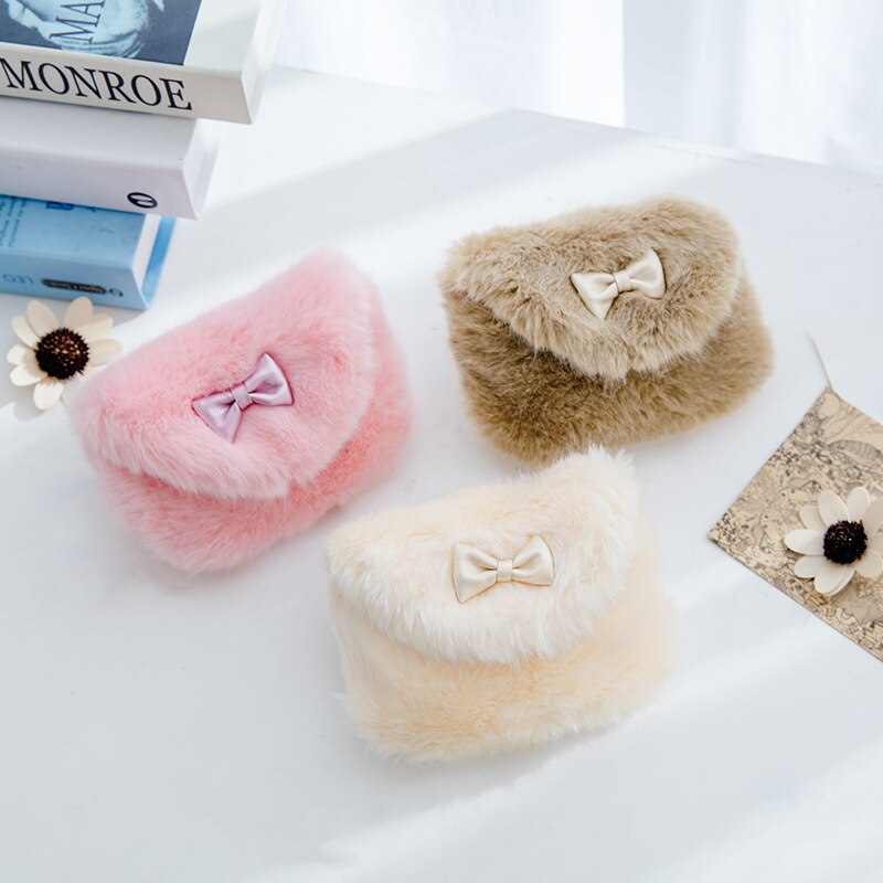 Faux Fur Coin Purse Wallet Mmini Shoulder Crossbody Bag Small Pouch Carteira Bolsa Feminina for Kindergarten Baby Girls