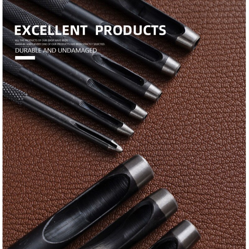 1-10MM Round Hollow Punch Set Leather Craft Punch Tool Hollow Hole Punch Cutter Tool for Watch Bands Belts Canvas Paper Plastics