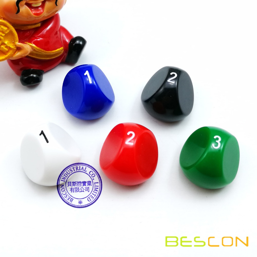 Bescon Style Polyhedral Dice 3-sided Gaming Dice, D3 die, D3 dice, 3 Sides Dice, 3 Sided Cube, 5 Assorted Opaque Color