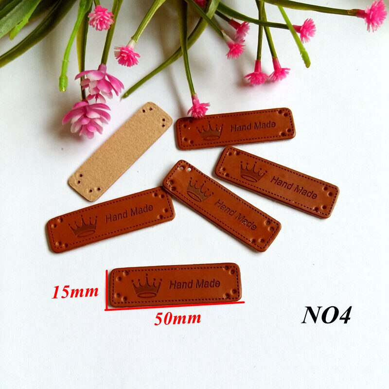10pcs PU Leather Labels Handmade garment Labels 15MM*50MM for Crafts Brown Handicraft Sewing label: NO4
