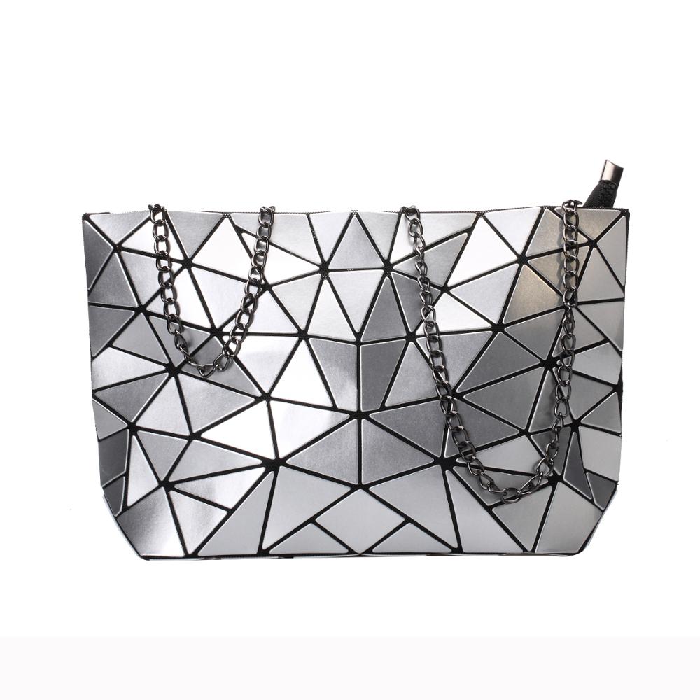 Vrouwen Keten Schoudertas Sac A Main Tas Mode Geometrische Messenger Bags Vlakte Vouwen Crossbody Tassen Clutch Avondtasje Bolso: sliver