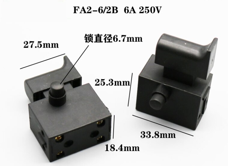 FA2-6/2B 6A 250V Black Plastic Lock Trigger Schakelaar 2 Stuks