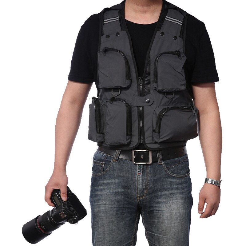 Fly Fishing Vest Mesh Jacket Men Sleeveless Photography Waistcoat Outdoor Premium Gear Packs and Life Vests for Fly Fishing Male: Dark Grey / L