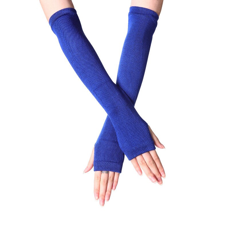 Vrouwen Lady Gestreepte Elleboog Handschoenen Warmer Gebreide Lange Vingerloze Handschoenen Elleboog Wanten Kerst Accessoires: Royal Blue