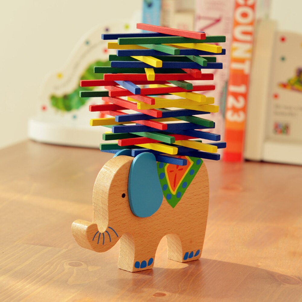 Wooden Elephant Camel Animal Balancing Stack Colorful Block Development Kids Toy