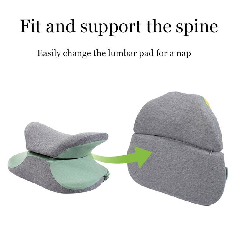 Slaapkussen voor op reis, hoofdsteun, tailleondersteuning, traagschuimkussen, orthopedisch kantoor, studentenbureau, slapen, lunchpauzekussen