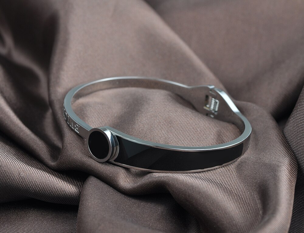 AENINE Shell Clássico Preto Faixas de Casamento Do Aço Inoxidável da Cor do Ouro Cuff Pulseiras Pulseiras Pulseiras Jóias Para Mulheres AB17003