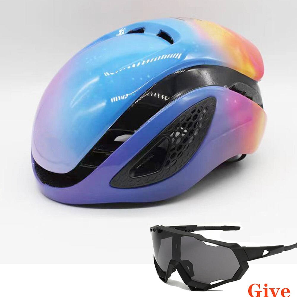 Unisex Aero Bicycle Helmet Air Integrally Road Bike Helment Mens Time-Trial Women Mountain Bike Safety Caps Riding Hats 54-60cm: multicolor