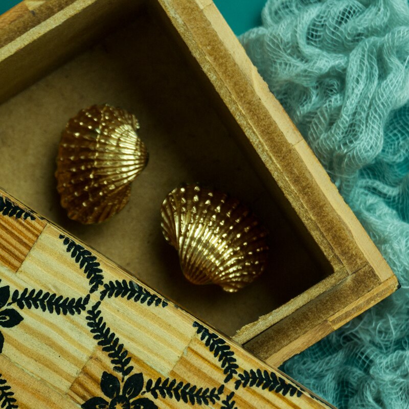 Retro Brass Shell-Shaped Golden Cabinet Knobs Furniture Handles Kitchen Door Handles for Furniture pulls for drawer cupboard