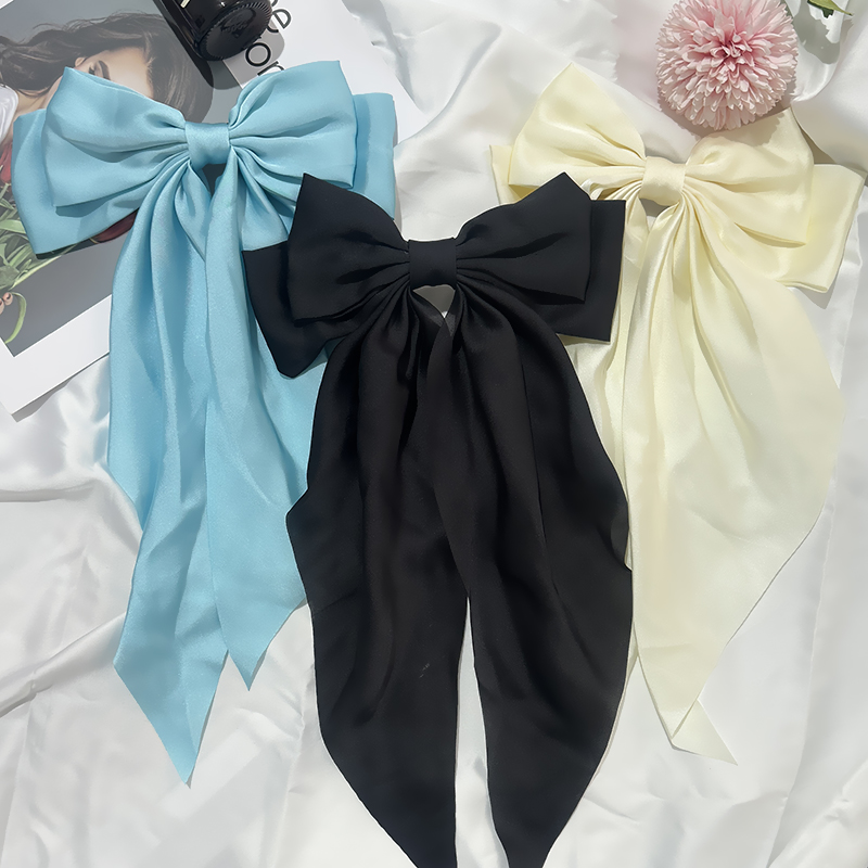 Conjunto de 3 uds de lazos de cinta de satén de Color sólido, horquilla, Clips de primavera, accesorios para el cabello para mujeres y niñas, sombreros coreanos de