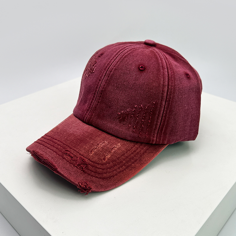 Men Women Gradient American Vintaget Broken Baseball Hats Distress Sunshade Breathable Street Snapback Cap Versatile: black
