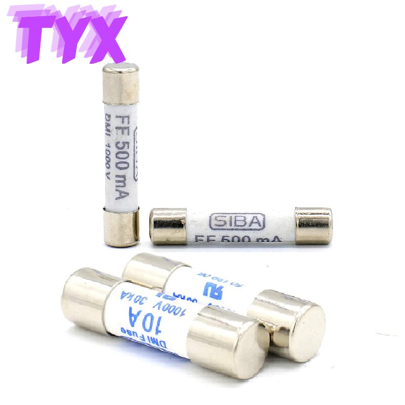 10 sztuk cyfrowy wielometrowy bezpiecznik FF500MA 0.5A 10A 1000V szybkie działanie ceramiczny bezpiecznik robić DC cyfrowy wielu miernik 6.3X32mm 10X38mm