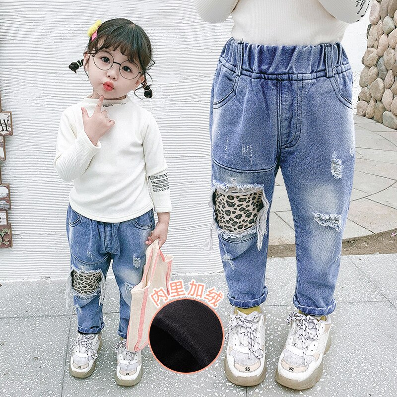 Jeans Voor Kinderen Luipaard Jeans Met Gaten Broek Voor Jongen Broek Voor Meisjes School Broek Baby Meisje Jeans 3-8T Denim Meisjes