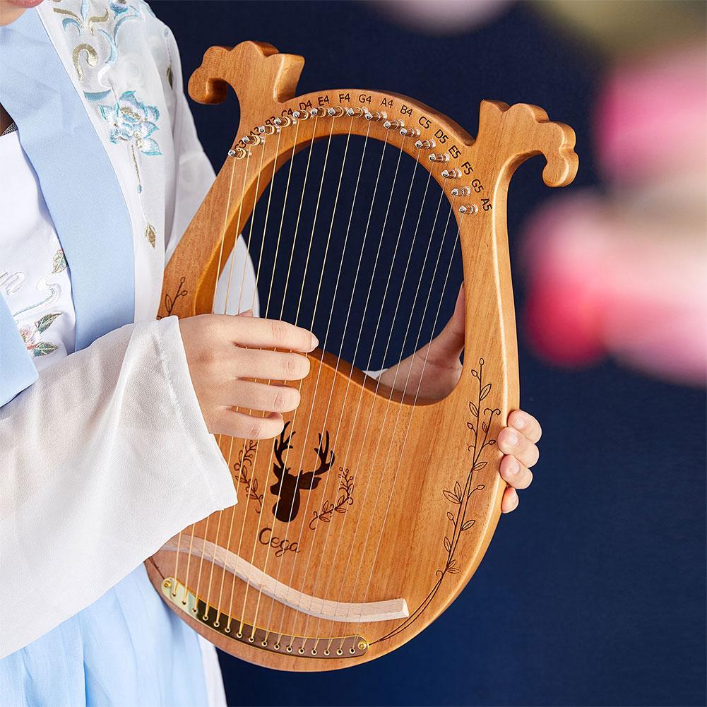 Harpe Lyre en bois à 16 cordes, boîte de résonance, Instrument à cordes avec clé de réglage, 3 choix, Instrument de musique à cordes pour enfants