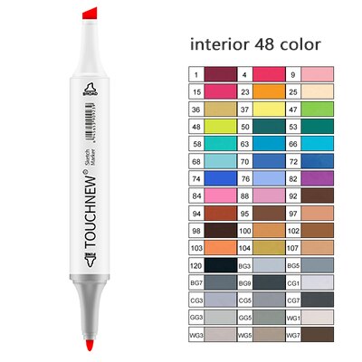 TOUCHNEW Artist Alcohol Markers Dual Tip Art Markers Twin Sketch Markers Pens Permanent Alcohol Based Markers with Case: interior 48 white