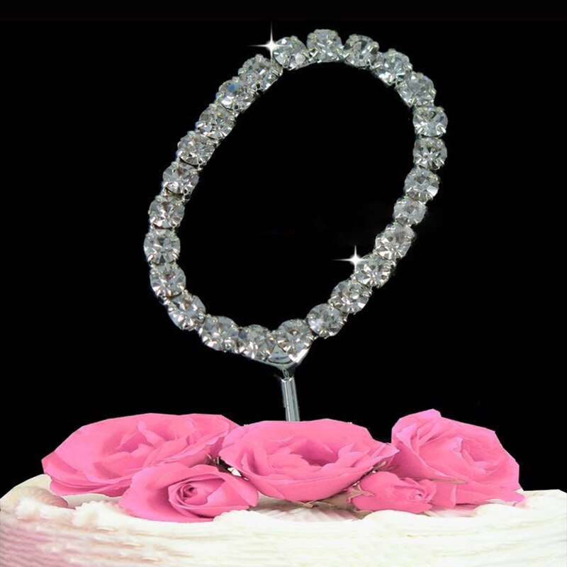 Nubmer 0 ~ 9 Verjaardag Cake Topper Rhinestone Crystal Diamond Flash Huwelijk Anniversary Silver