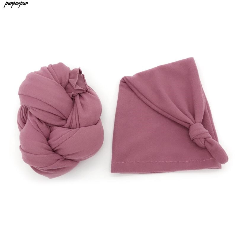 Envoltura elástica para bebé + sombrero accesorios de fotografía recién nacido Color sólido suave accesorios para sesiones fotográficas infantiles: Purple