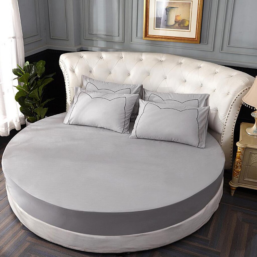 100% Cotton Solid Round Fitted Sheet Romantic Solid Color Round Bed Sheet Bedding Set Mattress Cover Topper 220cm Themed Hotel: Silver Gray 220x25c