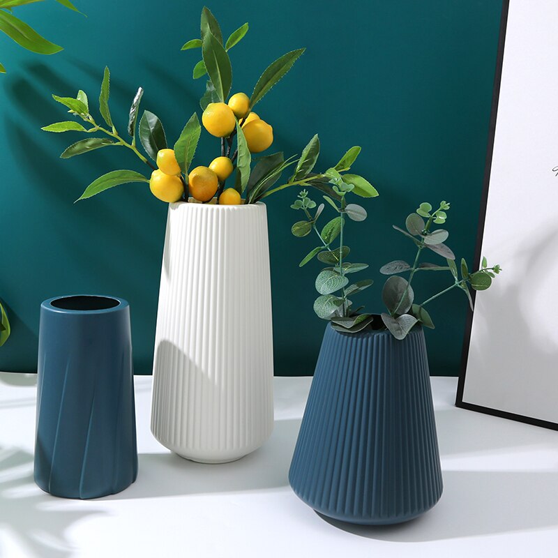 Vases for Decoration Home Plastic Vase White/Blue Flower Basket Arrangement Living Room Modern Style Simple Artistical